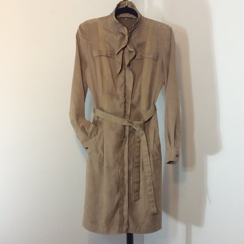 Elie Tahari Suedette Long Sleeve Dress with Front Zipper